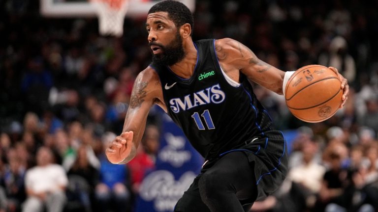 Dallas Mavericks guard Kyrie Irving works against the New Orleans Pelicans in the second half of an NBA basketball game in Dallas, Monday, Jan. 15, 2024. (Tony Gutierrez/AP)