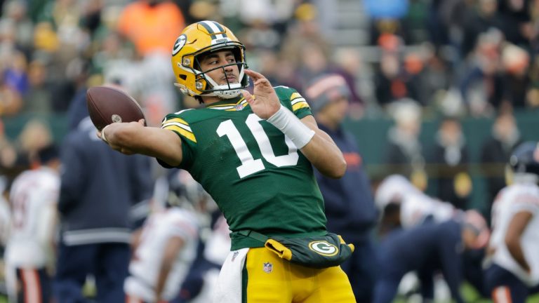 Green Bay Packers quarterback Jordan Love warms up before the start of an NFL football game between the Chicago Bears and Green Bay Packers Sunday, Jan. 7, 2024, in Green Bay, Wis. (Mike Roemer/AP)