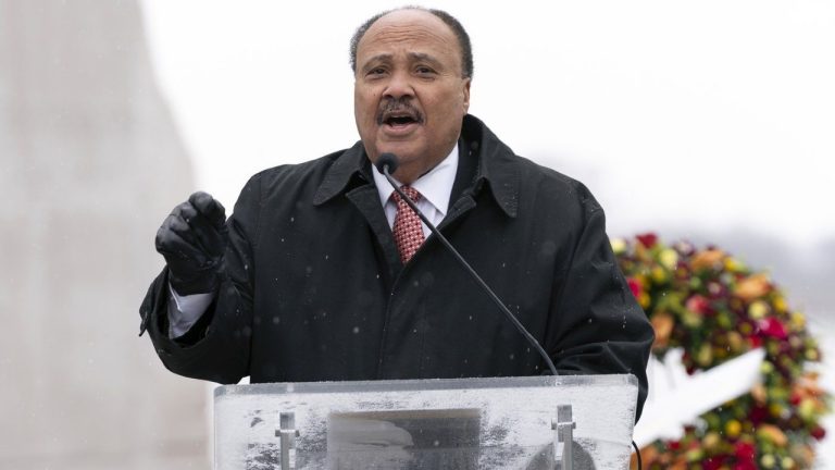 Martin Luther King III speaks during the annual Martin Luther King, Jr. Wreath Laying Ceremony at the Martin Luther King Jr. Memorial in Washington, Monday, Jan. 15, 2024. ( AP Photo/Jose Luis Magana)