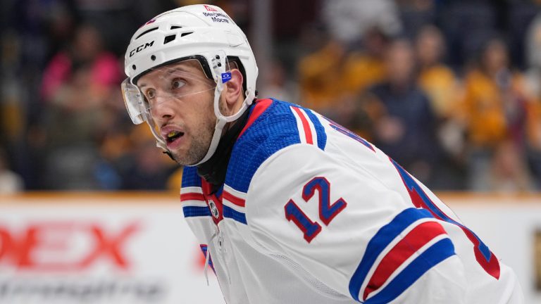 New York Rangers centre Nick Bonino (12) plays during the third period of an NHL hockey game against the Nashville Predators, Saturday, Dec. 2, 2023, in Nashville, Tenn. (George Walker IV/AP)