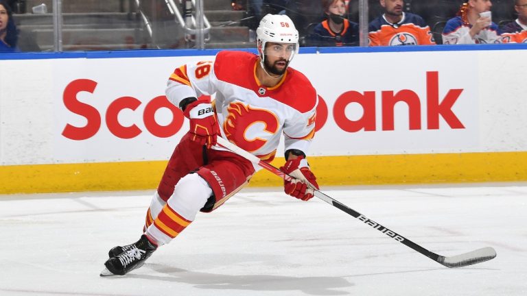 Oliver Kylington of the Calgary Flames. (Andy Devlin/NHLI via Getty Images)