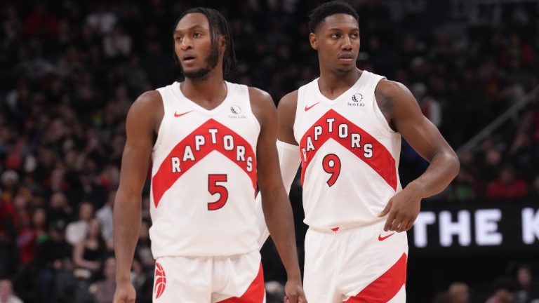 Immanuel Quickley and RJ Barrett of Mississauga, Ont., will likely return to the Toronto Raptors lineup on Tuesday. (Chris Young/CP)