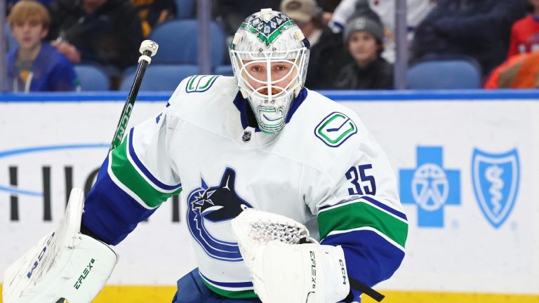 Thatcher Demko of the Vancouver Canucks. (Jeffrey T. Barnes/AP)