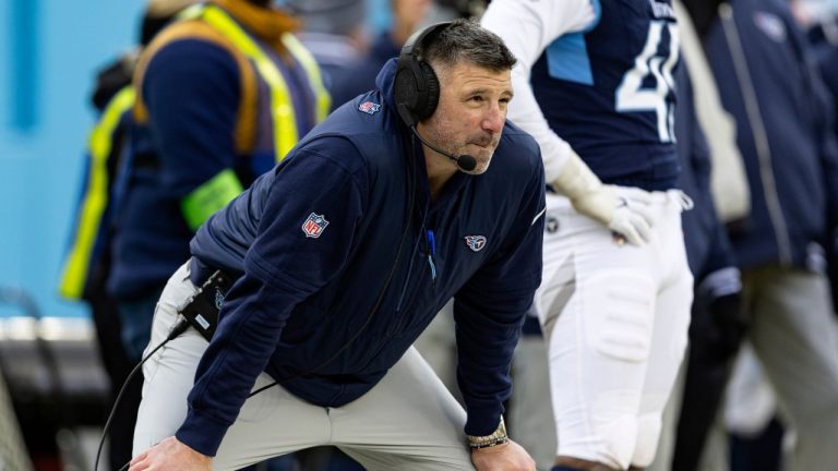 Former Tennessee Titans head coach Mike Vrabel watches play during their NFL football game against the Jacksonville Jaguars Sunday, Jan. 7, 2024, in Nashville, Tenn. (Wade Payne/AP Photo)