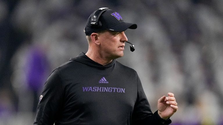 Washington head coach Kalen DeBoer watches during the first half of the national championship NCAA College Football Playoff game against Michigan Monday, Jan. 8, 2024, in Houston. (Eric Gay/AP Photo)