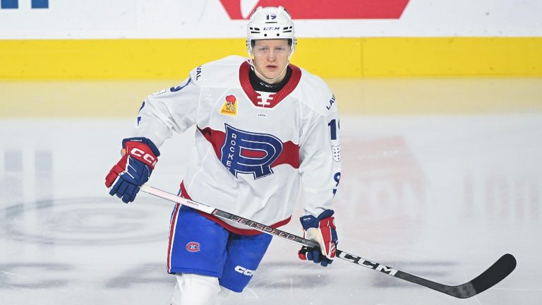 Laval Rocket's Emil Heineman skates prior to an AHL hockey game against the Syracuse Crunch in Laval, Que., Friday, December 29, 2023. (Graham Hughes/CP)