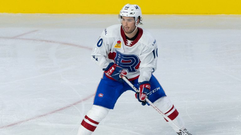 Laval Rocket's Joshua Roy skates during AHL hockey action in Laval, Que., Friday Oct. 13, 2023. (Christinne Muschi/CP)