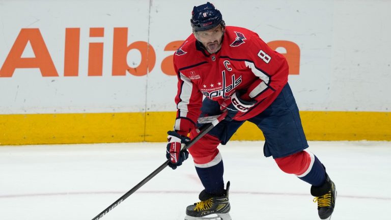 Washington Capitals left wing Alex Ovechkin (8) skates during the second period of an NHL hockey game in Washington, Wednesday, Jan. 3, 2024. (Susan Walsh/AP)