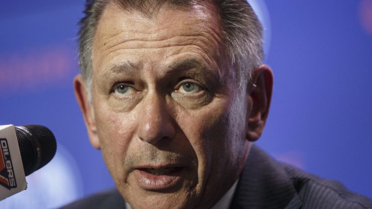 Edmonton Oilers general manager Ken Holland at a press conference in Edmonton on Tuesday May 7, 2019. (Jason Franson/CP)