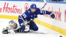 Maple Leafs&#8217; William Lagesson exits game vs. Ducks with upper-body injury