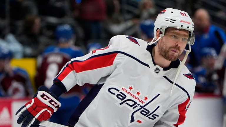 Washington Capitals centre Evgeny Kuznetsov (92) in the second period of an NHL hockey game Wednesday, Jan. 24, 2024, in Denver. (David Zalubowski/AP) 