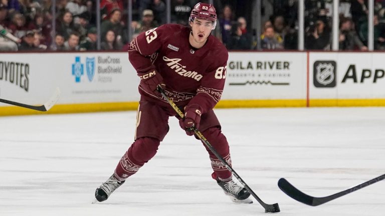 Arizona Coyotes' Adam Ruzicka during an NHL hockey game against the Minnesota Wild Wednesday, Feb. 14, 2024, in Tempe, Ariz. Minnesota won 3-1. (AP)