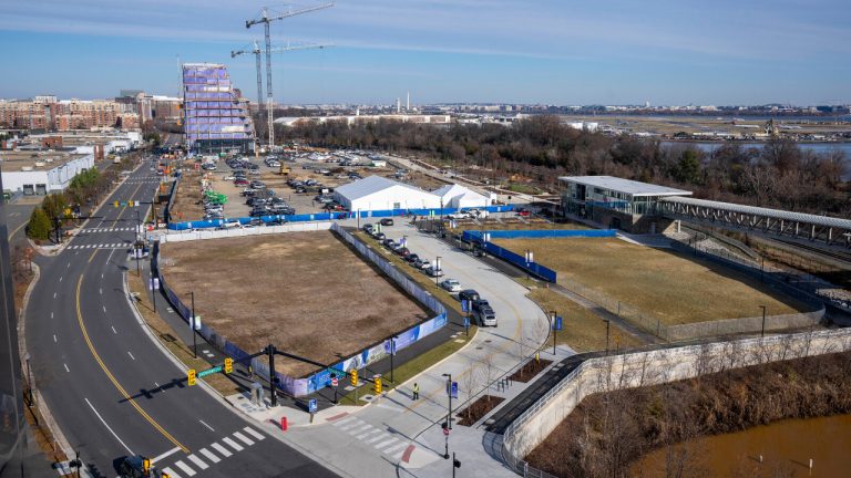 FILE - A general view showing the site for a proposed new stadium for the Washington Wizards NBA basketball team and Washington Capitals HNL hockey team, Dec. 13, 2023, in Alexandria, Va. (Alex Brandon/AP) 