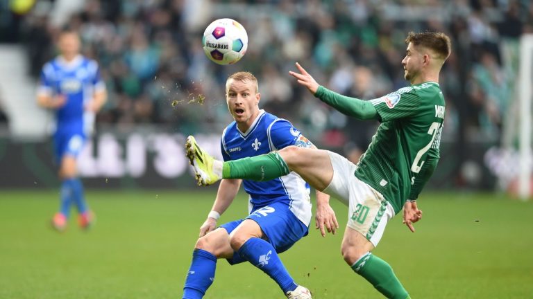 Last-place Darmstadt had two late goals ruled out by VAR and conceded an own-goal as it was held 1-1 at Werder Bremen in the Bundesliga on Saturday. (Carmen Jaspersen/dpa via AP)