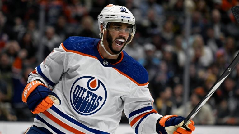 Edmonton Oilers forwards Evander Kane and Mattias Janmark were on the ice for practice on Sunday. (Alex Gallardo/AP)