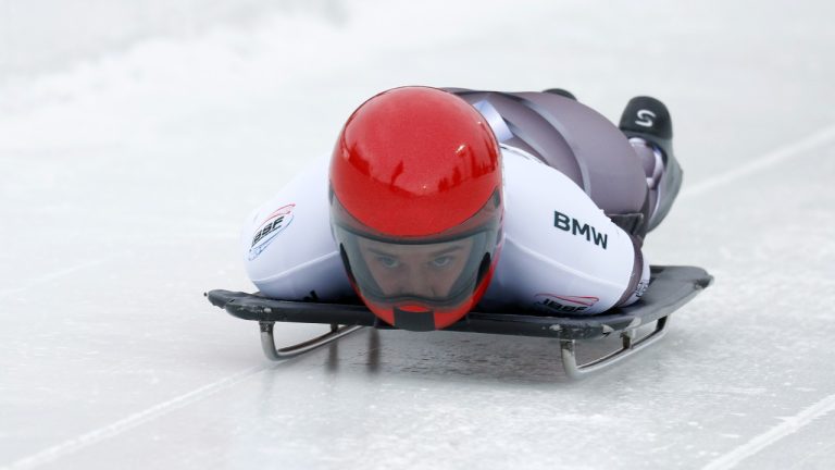 Canada's Hallie Clarke won the women's skeleton competition at the bobsled and skeleton world championships on Friday. (AP/Jeff Swinger)