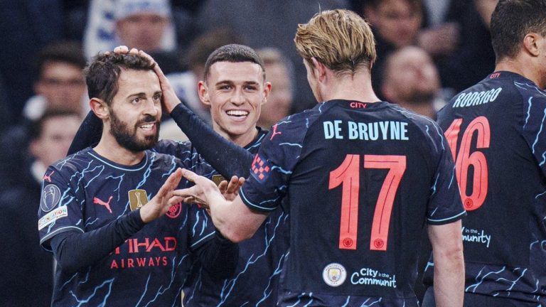 Kevin De Bruyne scored one goal and had a hand in two more as Manchester City resumed its quest to retain the Champions League title with a 3-1 win at FC Copenhagen in the first leg of the round of 16 on Tuesday. (Liselotte Sabroe/Ritzau Scanpix via AP)