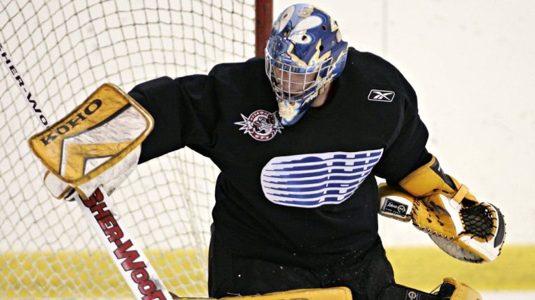 Ottawa 67's Matthew Spezza makes a save during practice at the Memorial Cup in London, Ont. Thursday May 26, 2005. Former Toronto Maple Leaf forward Jason Spezza says his younger brother Matthew has died of an accidental overdose. (Adrian Wyld/CP)