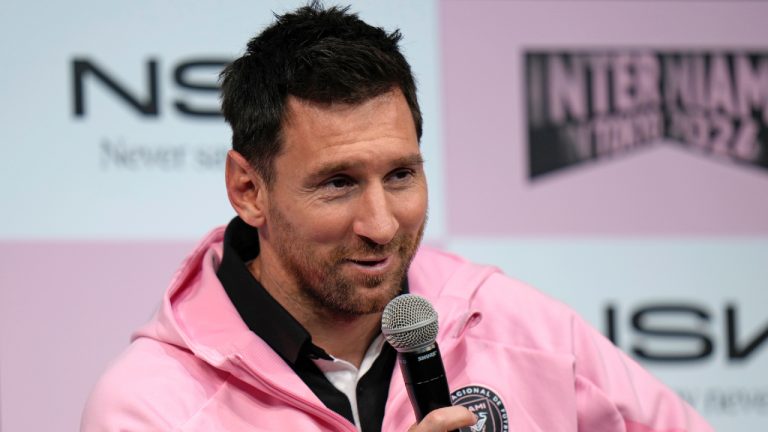 Inter Miami's Lionel Messi speaks during a press conference at a hotel, ahead of his team's friendly soccer match against Vissel Kobe in Tokyo, Tuesday, Feb. 6, 2024. (Shuji Kajiyama/AP)