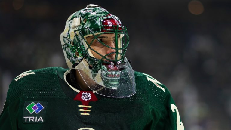 Minnesota Wild goaltender Marc-Andre Fleury (29) looks on during the first period of an NHL hockey game against the Dallas Stars Monday, Jan. 08, 2024, in St. Paul, Minn. (Matt Krohn/AP)