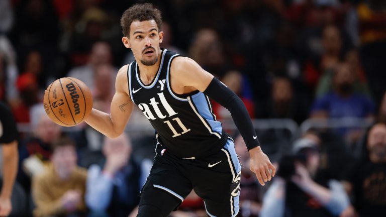 Atlanta Hawks guard Trae Young drives during the second half of an NBA basketball game against the Chicago Bulls Monday, Feb. 12, 2024, in Atlanta. (Alex Slitz/AP)