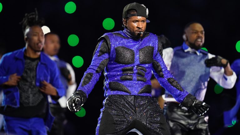 Usher performs during halftime of the NFL Super Bowl 58 football game Sunday, Feb. 11, 2024, in Las Vegas. (Steve Luciano/AP)