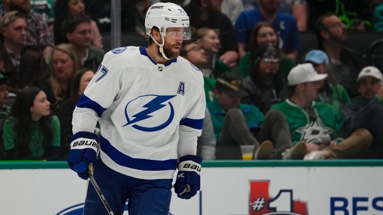 Tampa Bay Lightning defenceman Victor Hedman during the first period of an NHL hockey game between the Dallas Stars and the Tampa Bay Lightning, Saturday, Dec. 2, 2023, in Dallas. (Julio Cortez/AP)