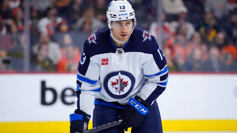 Winnipeg Jets' Gabriel Vilardi plays during an NHL hockey game, Thursday, Feb. 8, 2024, in Philadelphia. (Matt Slocum/AP)