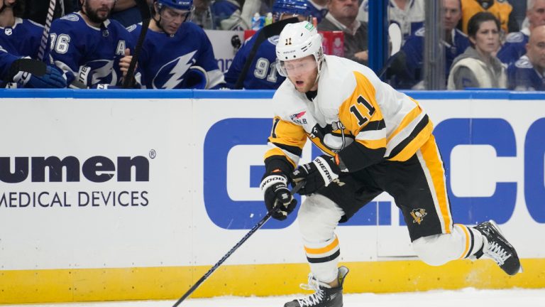 Alex Nylander, then with the Pittsburgh Penguins, against the Tampa Bay Lightning during the first period of an NHL hockey game Wednesday, Dec. 6, 2023, in Tampa, Fla. (Chris O'Meara/AP)