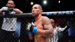 Raoni Barcelos of Brazil prepares to fight Umar Nurmagomedov of Russia in a bantamweight fight during the UFC Fight Night event at UFC APEX. (Chris Unger/Getty Images)
