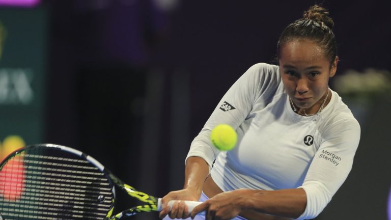 Canada's Leylah Fernadez cruised into the second round of the Dubai Tennis Championships with a 6-3, 6-2 win over Bernarda Pera of the United States on Monday Fernandez returns to Kazakstan's Elena Rybakina during the Qatar Open quarterfinal in Doha, Qatar, on Thursday, Feb. 15, 2024. (Hussein Sayed/AP)