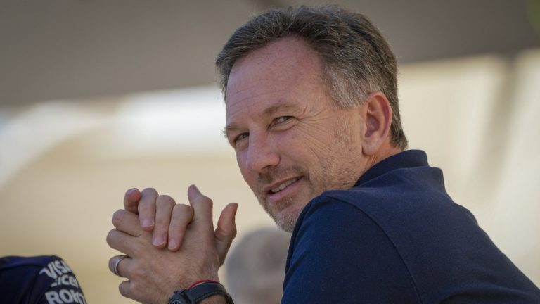 Red Bull team principal Christian Horner sits in the paddock during Formula One pre season testings at the Bahrain International Circuit in Sakhir, Bahrain, Wednesday, Feb. 21, 2024. (Darko Bandic/AP)