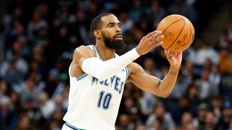 Minnesota Timberwolves guard Mike Conley (10) shoots during the second half of an NBA basketball game against the Memphis Grizzlies Thursday, Jan. 18, 2024, in Minneapolis. (Matt Krohn/AP Photo)