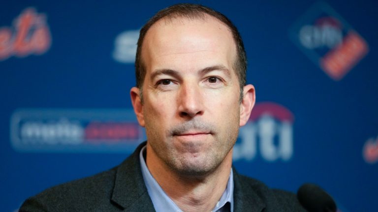 FILE - Then-New York Mets general manager Billy Eppler speaks to reporters during a news conference at Citi Field, Jan. 31, 2023, in New York. Former New York Mets general manager Billy Eppler was suspended through this year's World Series on Friday, Feb. 9, 2024, by baseball Commissioner Rob Manfred, who concluded he and other team employees fabricated injuries to create open roster spots. (Mary Altaffer/AP)