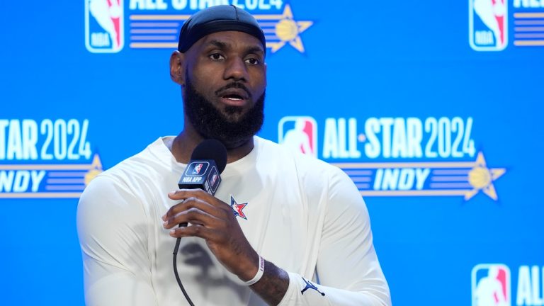 LeBron James speaks during a news conference. (Darron Cummings/AP)