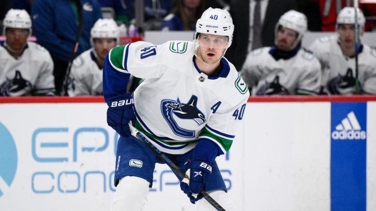 Vancouver Canucks forward Elias Pettersson (40) in action during the second period of an NHL hockey game against the Washington Capitals, Sunday, Feb. 11, 2024, in Washington. (Nick Wass/AP)