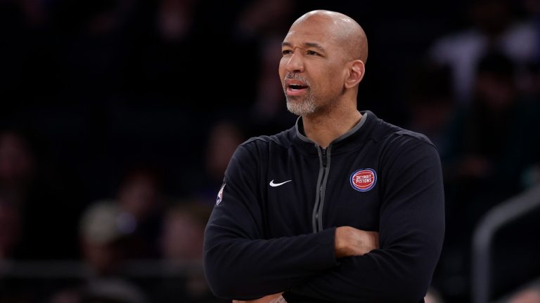 Detroit Pistons head coach Monty Williams looks on against the New York Knicks during the first half of an NBA basketball game Monday, Feb. 26, 2024, in New York. (Adam Hunger/AP)