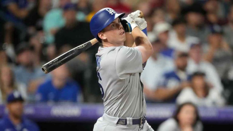 Los Angeles Dodgers catcher Will Smith (16) in the seventh inning of a baseball game Wednesday, Sept. 27, 2023, in Denver. (David Zalubowski/AP)