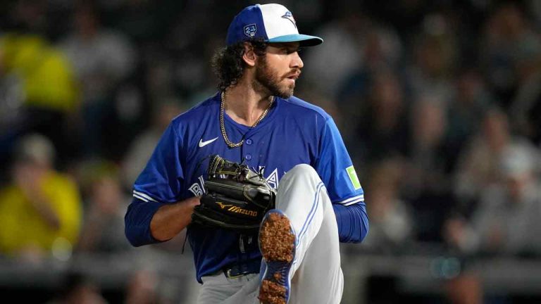 Toronto Blue Jays relief pitcher Jordan Romano throws during the fourth inning of a spring training baseball game against the New York Yankees Friday, March 1, 2024, in Tampa, Fla. (Charlie Neibergall/AP)