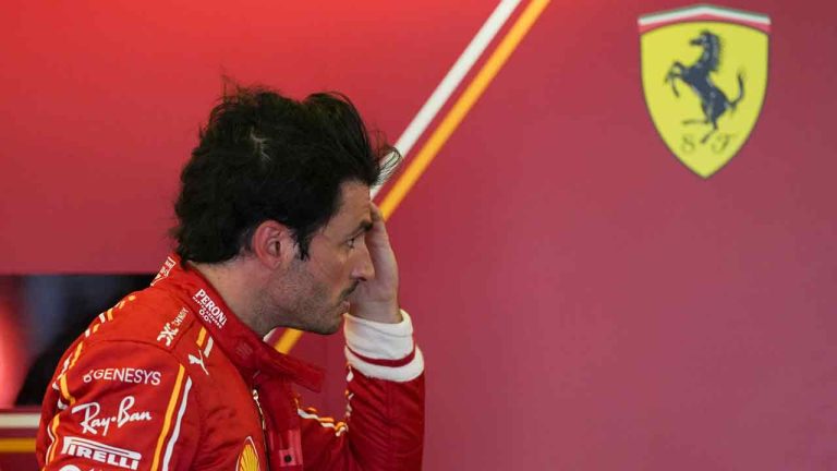 Ferrari driver Carlos Sainz of Spain reacts following the first practice session of the Australian Formula One Grand Prix at Albert Park, in Melbourne, Australia, Friday, March 22, 2024. (Asanka Brendon Ratnayake/AP)