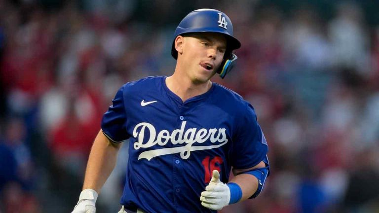 Los Angeles Dodgers' Will Smith runs hitting a home run during the third inning of the team's exhibition baseball game against the Los Angeles Angels, Tuesday, March 26, 2024, in Anaheim, Calif. (Ryan Sun/AP)