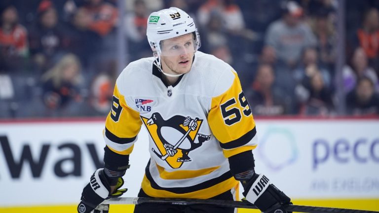 Pittsburgh Penguins' Jake Guentzel plays during an NHL hockey game, Monday, Jan. 8, 2024, in Philadelphia. (Matt Slocum/AP)