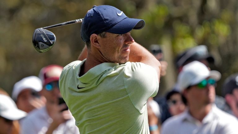 Rory McIlroy, of Northern Ireland, hits his tee shot on the second hole during the final round of The Players Championship golf tournament Sunday, March 17, 2024, in Ponte Vedra Beach, Fla. (Lynne Sladky/AP)