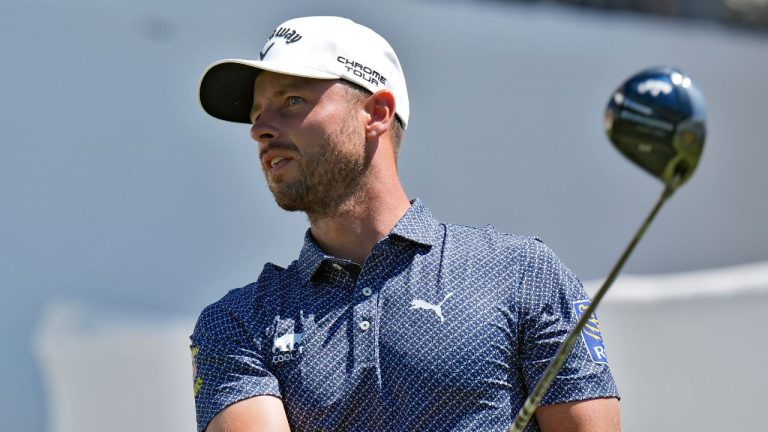 Adam Svensson watches his drive on the 18th hole during the first round of the Valspar Championship golf tournament Thursday, March 21, 2024, at Innisbrook in Palm Harbor, Fla. (Chris O'Meara/AP Photo)