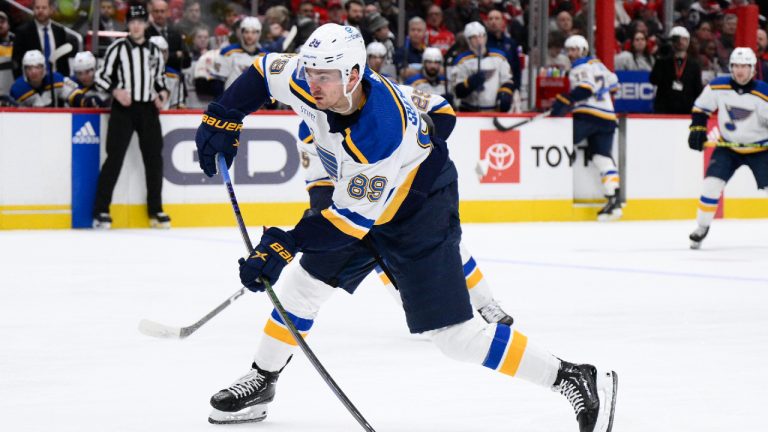 St. Louis Blues left wing Pavel Buchnevich (89) in action during the second period of an NHL hockey game against the Washington Capitals, Thursday, Jan. 18, 2024, in Washington. (Nick Wass/AP)