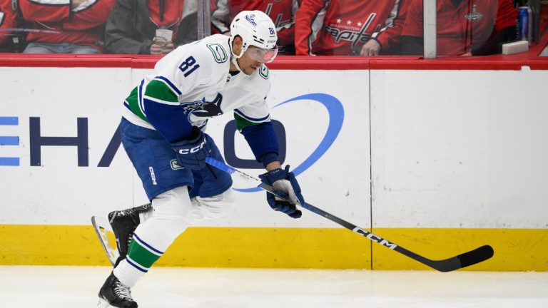 Vancouver Canucks center Dakota Joshua (81) in action during the third period of an NHL hockey game against the Washington Capitals, Sunday, Feb. 11, 2024, in Washington. The Canucks won 3-2 in overtime. (Nick Wass/AP)