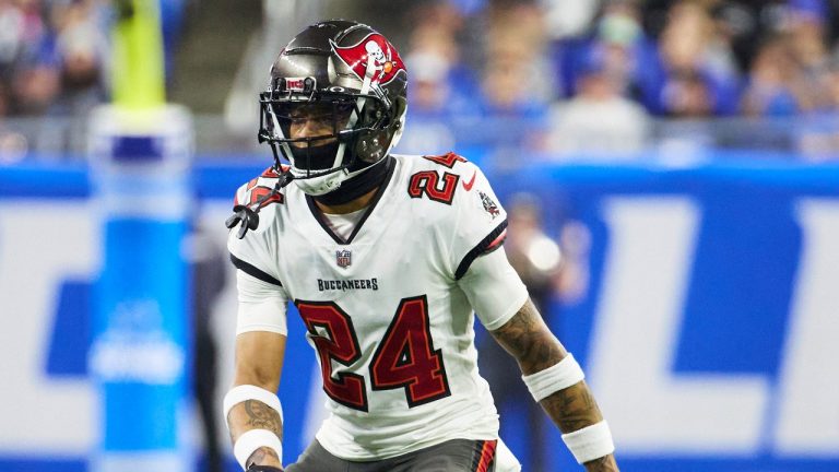 Tampa Bay Buccaneers cornerback Carlton Davis III (24) pursues a play on defense against the Detroit Lions during an NFL divisional round playoff football game, Sunday, Jan. 21, 2024, in Detroit. (Rick Osentoski/AP)