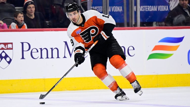 Philadelphia Flyers' Garnet Hathaway in action during an NHL hockey game against the Colorado Avalanche, Saturday, Jan. 20, 2024, in Philadelphia. (Derik Hamilton/AP)