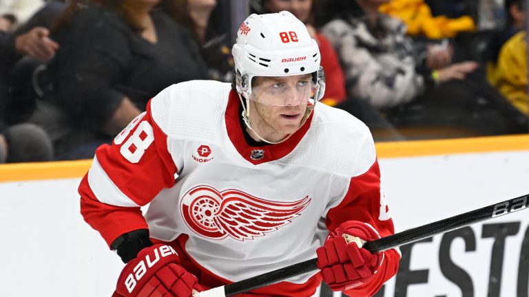 Detroit Red Wings right wing Patrick Kane (88) plays against the Nashville Predators during the second period of an NHL hockey game Saturday, March 23, 2024, in Nashville, Tenn. (Mark Zaleski/AP)