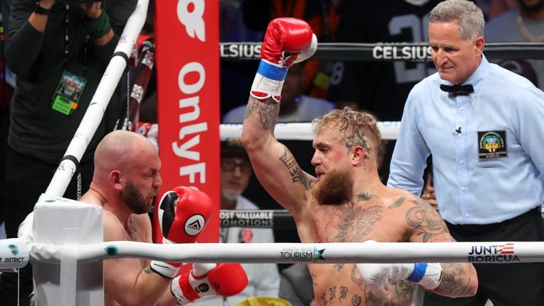 Jake Paul (Red) fights Ryan Bourland during their cruiserweight fight at Coliseo de Puerto Rico on March 2, 2024 in Hato Rey, Puerto Rico. (Ricardo Arduengo/Getty Images)